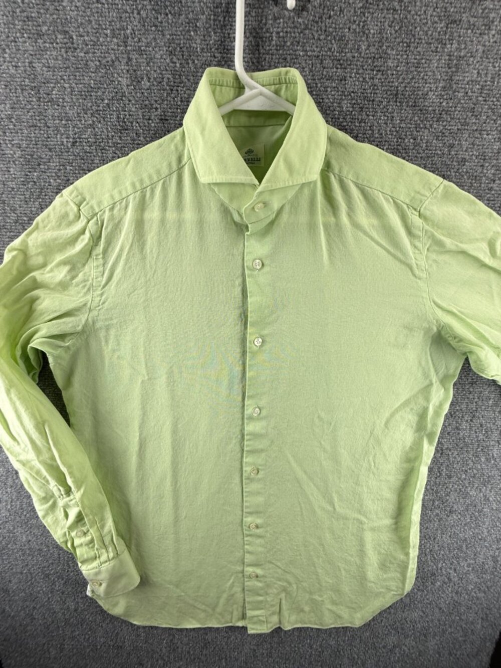 Luigi Borrelli Green Button Up Shirt Lightweight Long Sleeve 15.5 Italy Woven